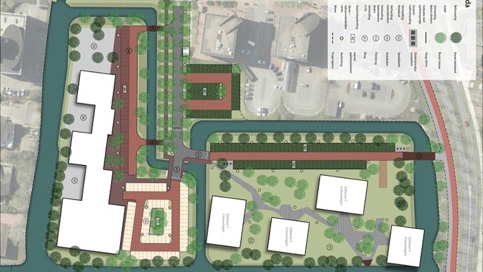 Inrichtingsplan bebouwing oude hockeyvelden met ruimte voor een halfverdiepte parkeergarage